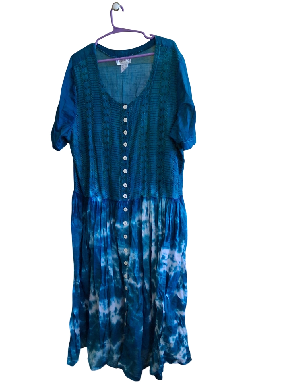 Blue Tie-Dye Button-Front Dress EARRINGS INCLUDED